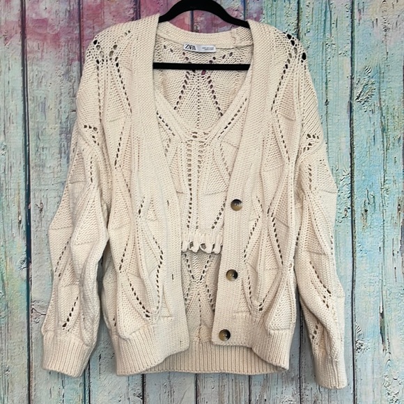 Zara Sweaters - Zara cream knit set crop top and cardigan  cotton blend NWOT